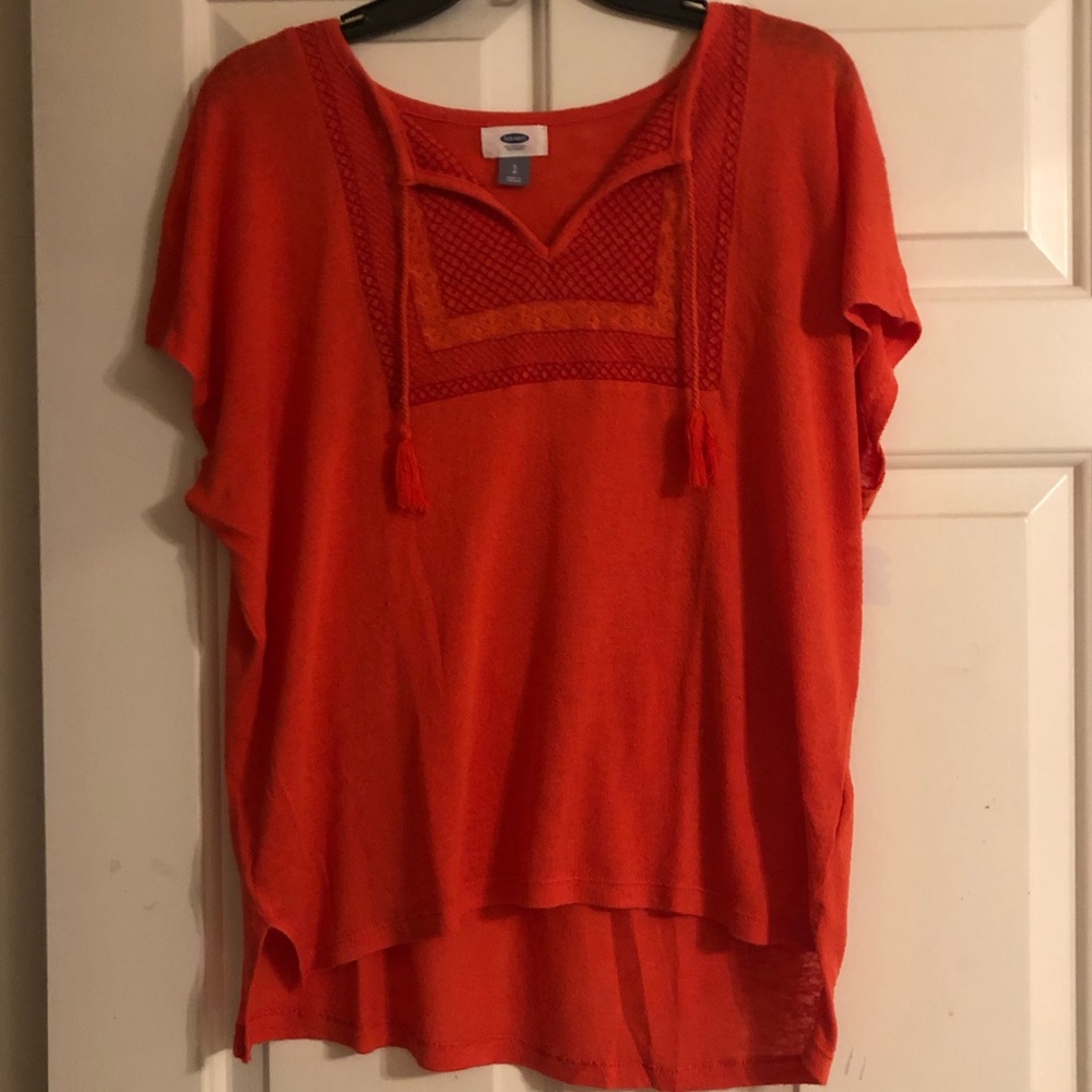 Orange Old Navy Blouse with Tassles and Embroidery